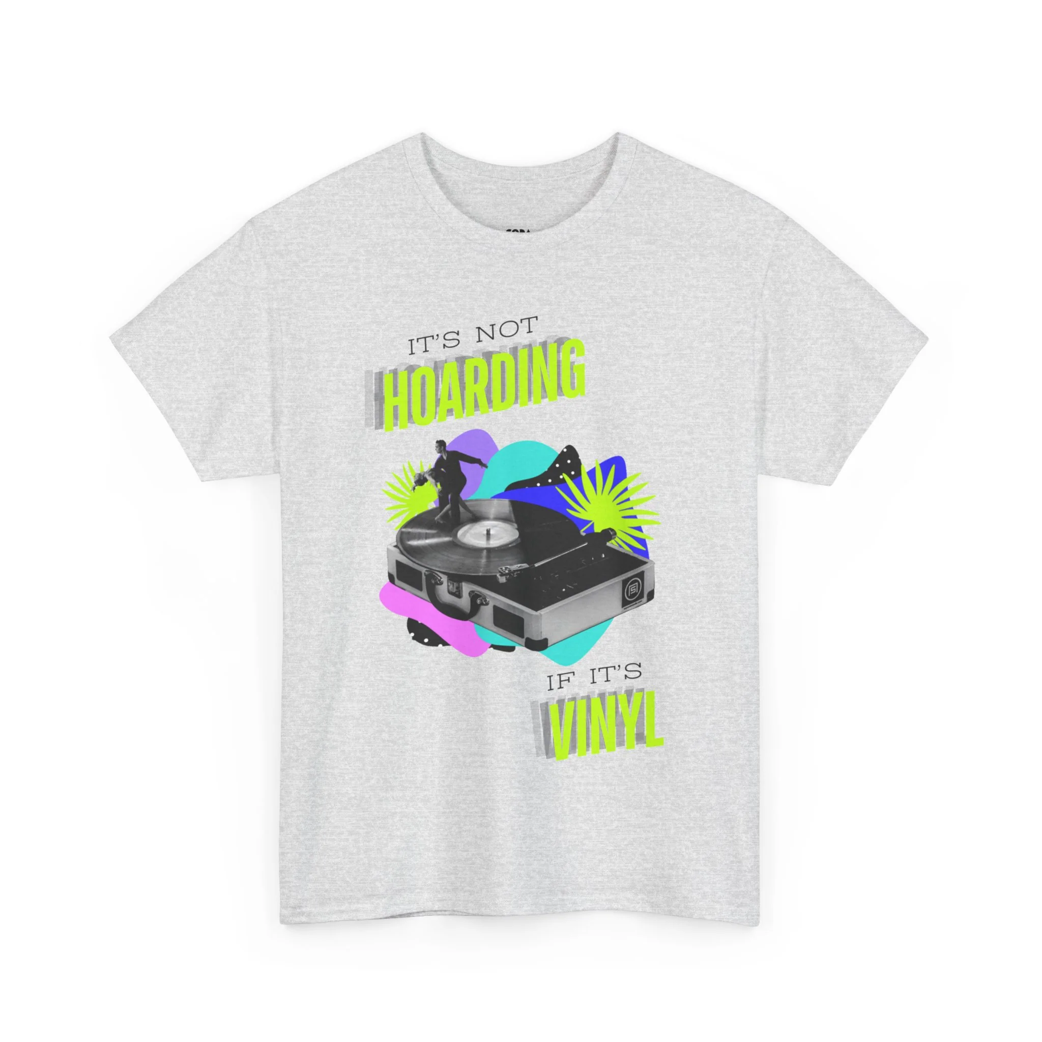 'It's Not Hoarding If It's Vinyl' Flouro Men's T-Shirt - Image 11