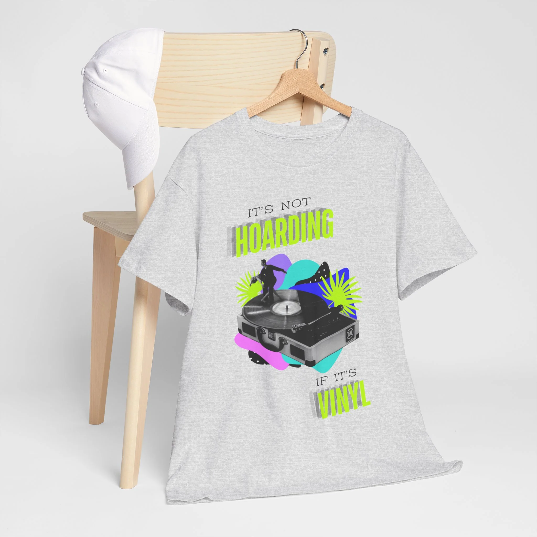 'It's Not Hoarding If It's Vinyl' Flouro Men's T-Shirt - Image 13