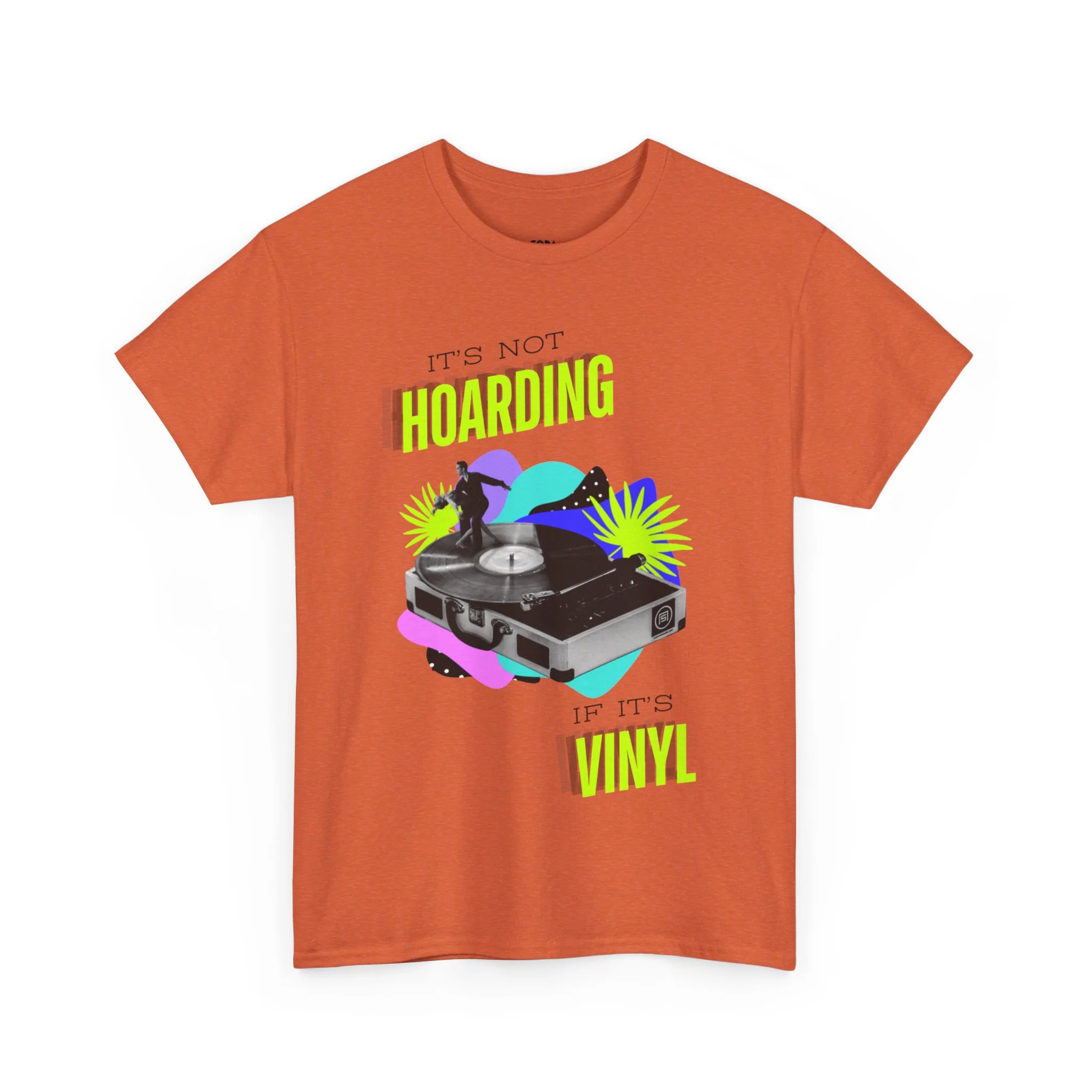 'It's Not Hoarding If It's Vinyl' Flouro Men's T-Shirt - Image 21