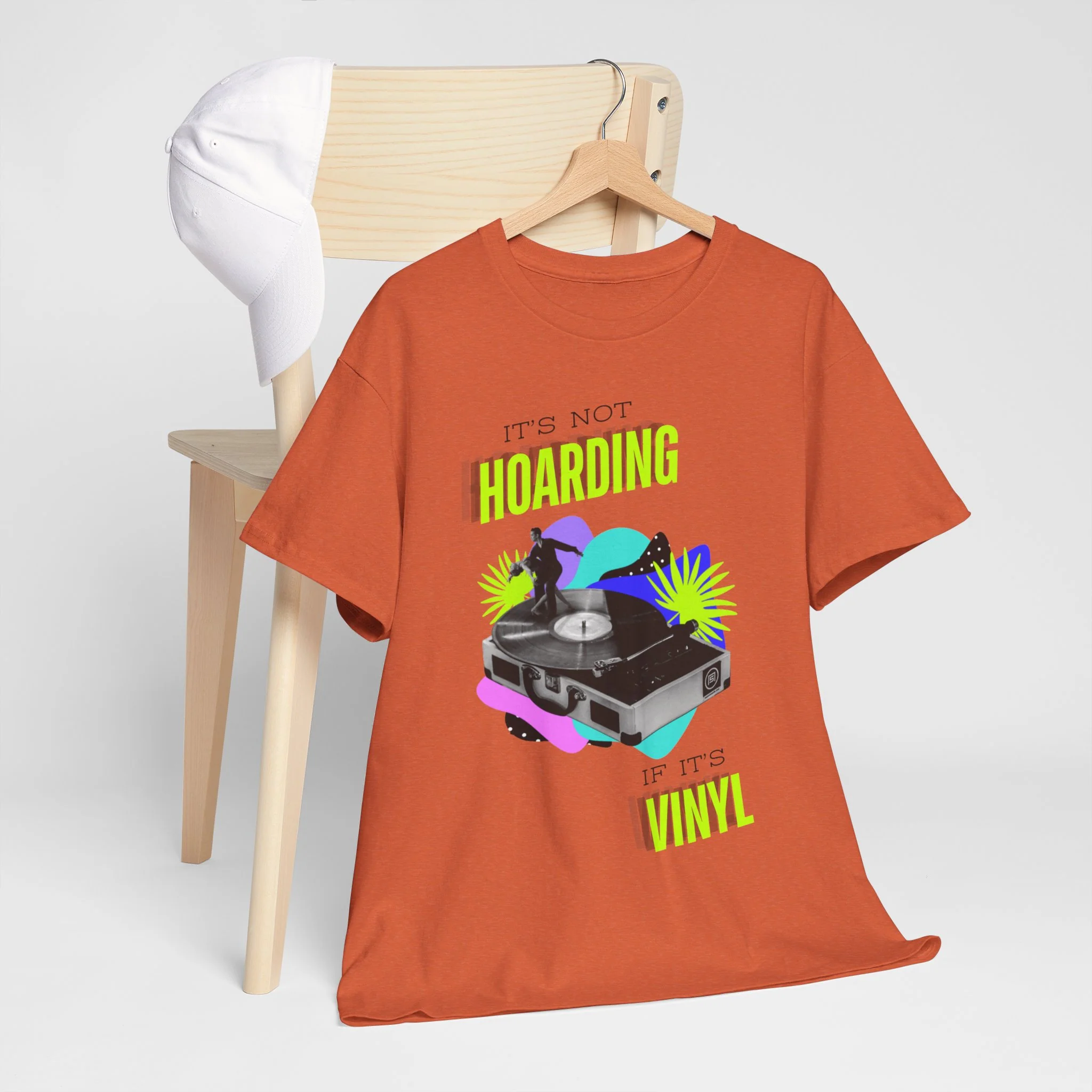 'It's Not Hoarding If It's Vinyl' Flouro Men's T-Shirt - Image 23