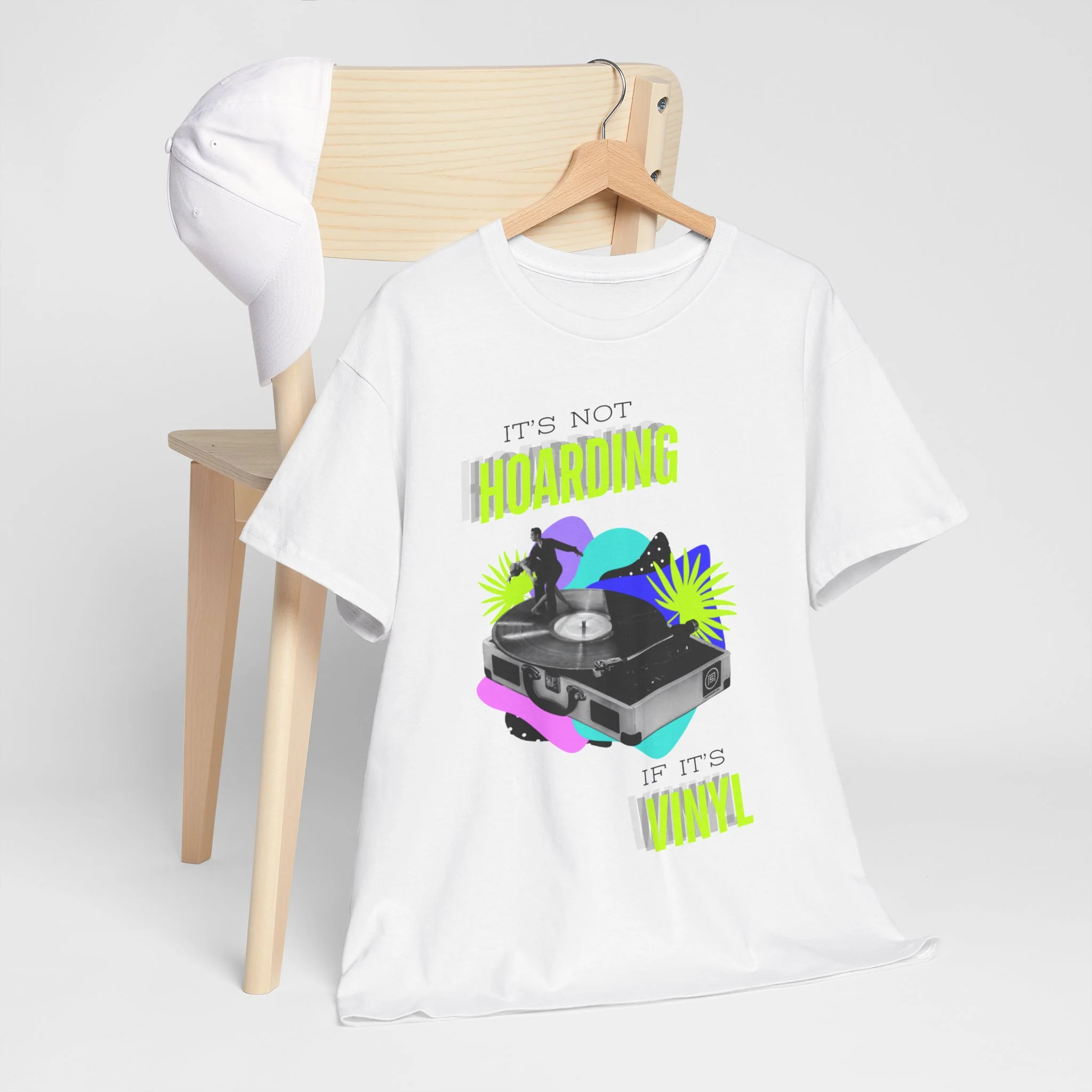 'It's Not Hoarding If It's Vinyl' Flouro Men's T-Shirt - Image 3