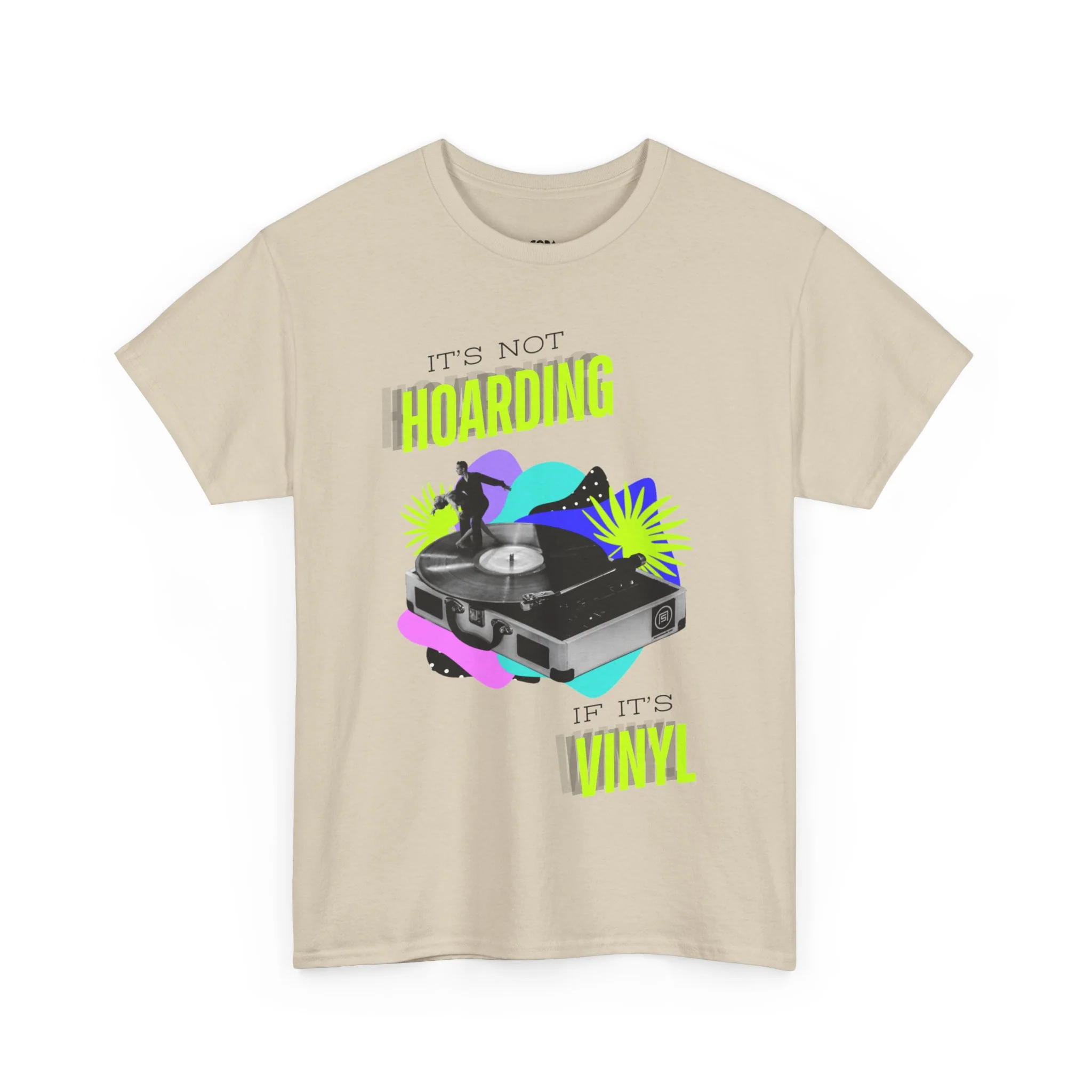 'It's Not Hoarding If It's Vinyl' Flouro Men's T-Shirt - Image 31