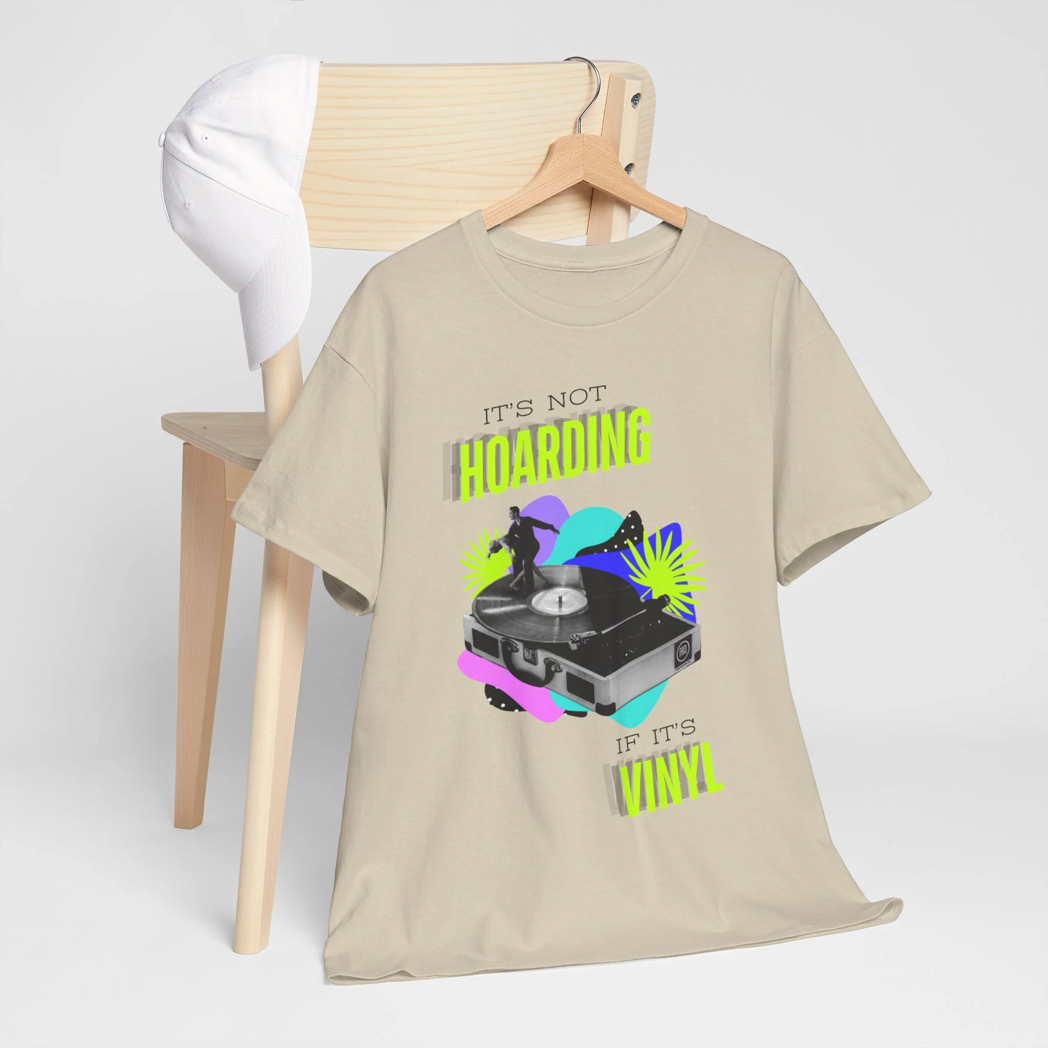 'It's Not Hoarding If It's Vinyl' Flouro Men's T-Shirt - Image 33