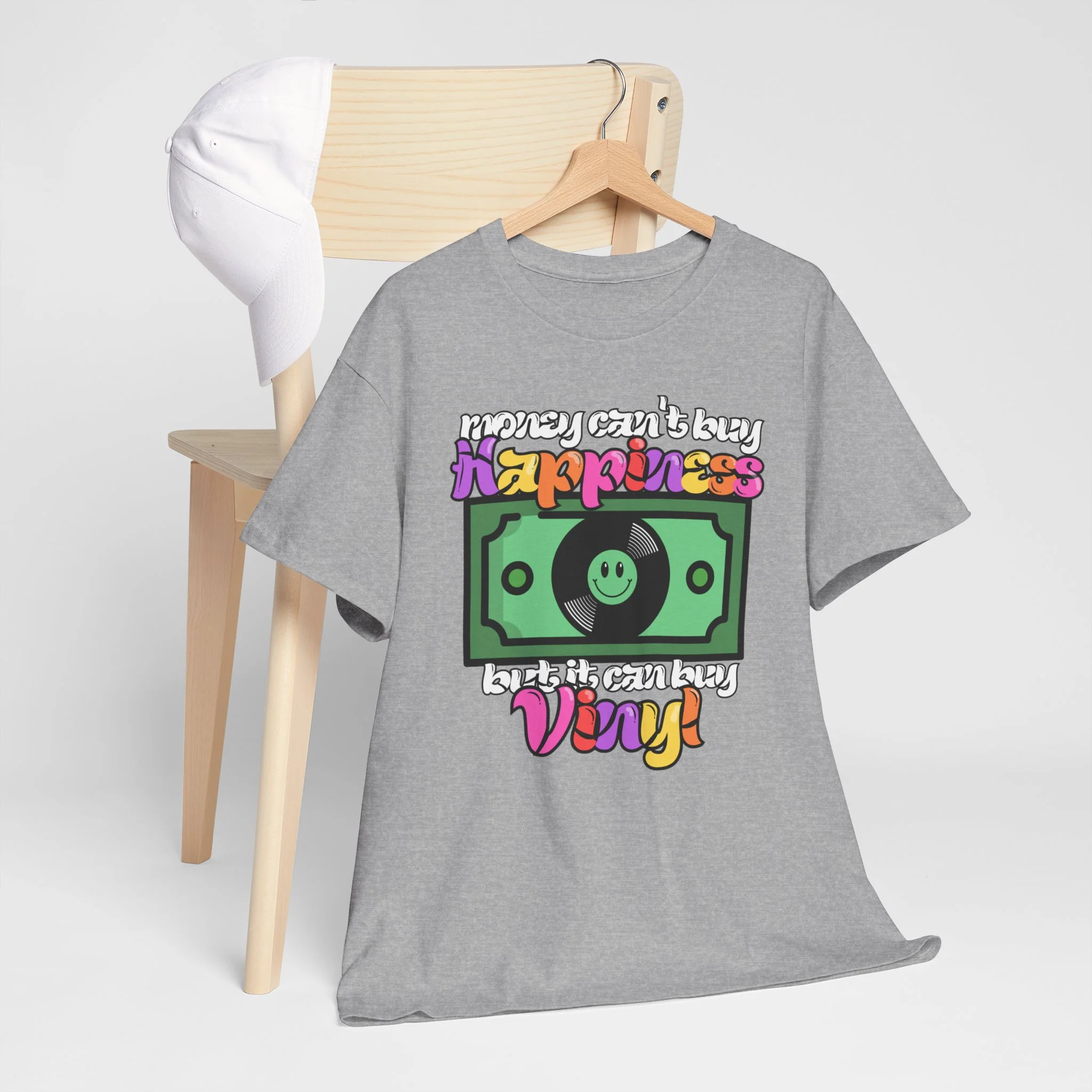 'Money can't buy happiness' Men's Vinyl T-Shirt - Image 22