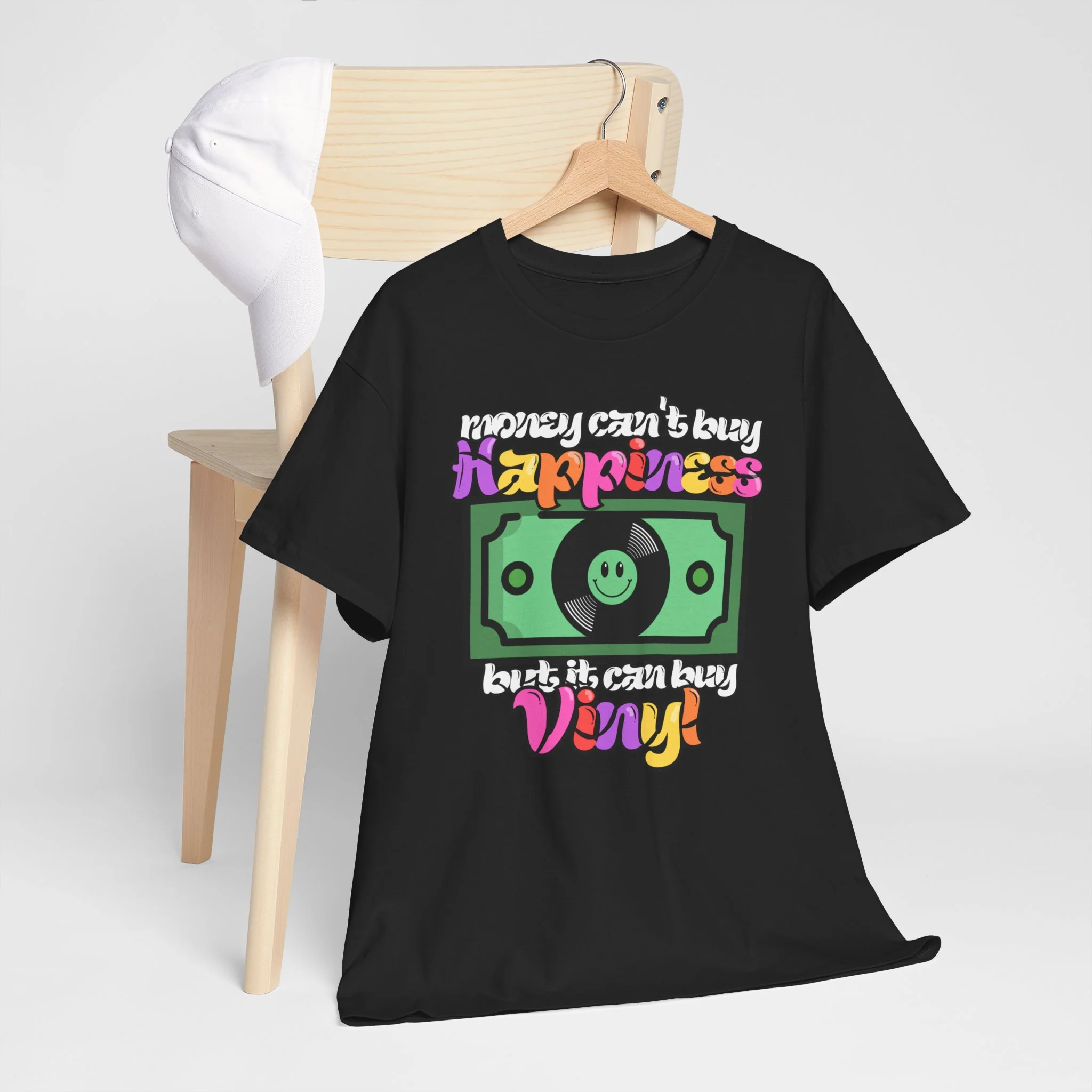'Money can't buy happiness' Men's Vinyl T-Shirt - Image 3