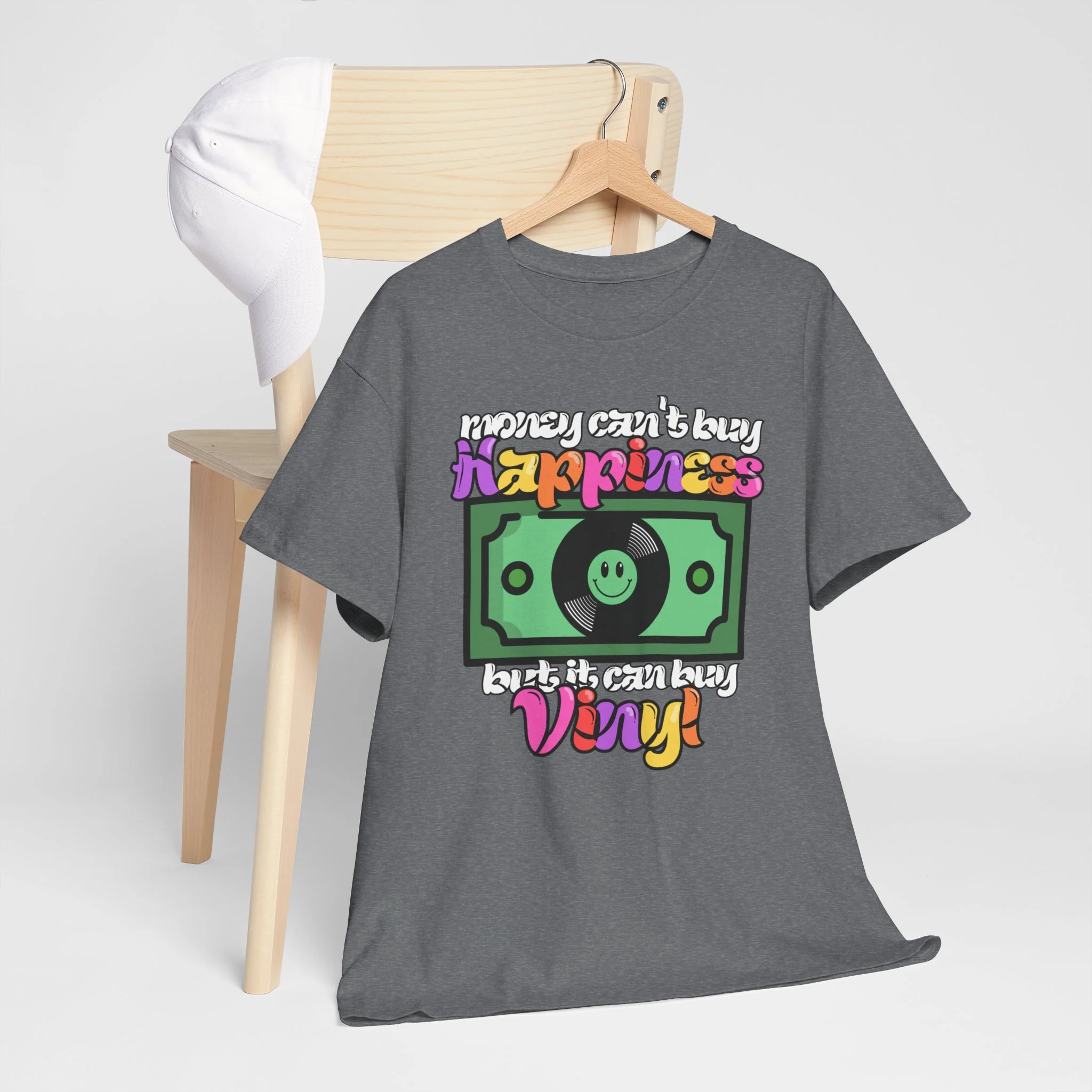 'Money can't buy happiness' Men's Vinyl T-Shirt - Image 30