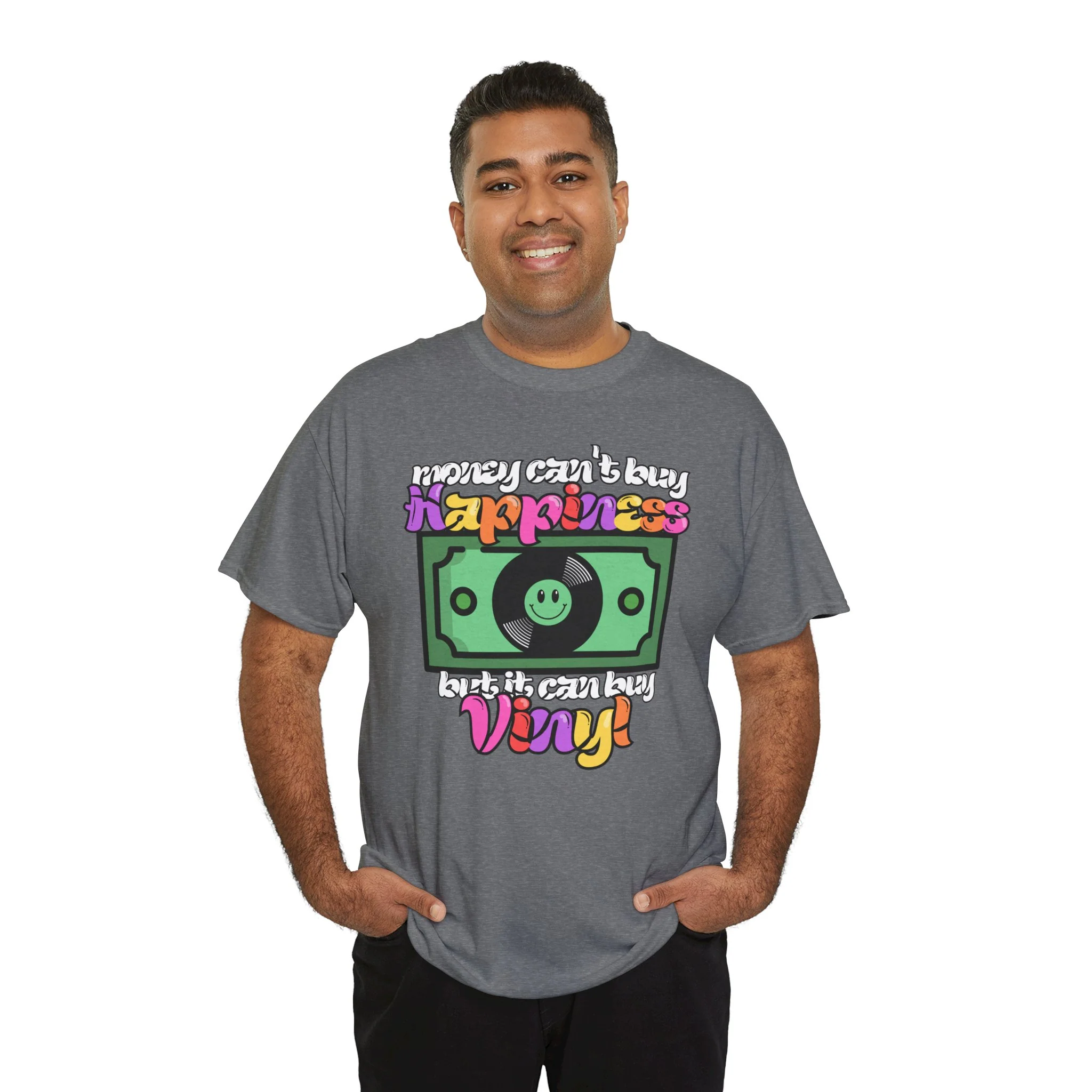 'Money can't buy happiness' Men's Vinyl T-Shirt - Image 34