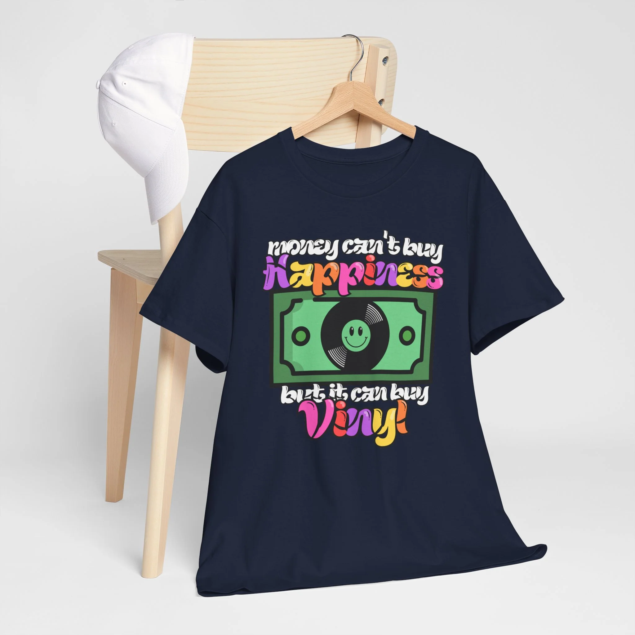 'Money can't buy happiness' Men's Vinyl T-Shirt - Image 39