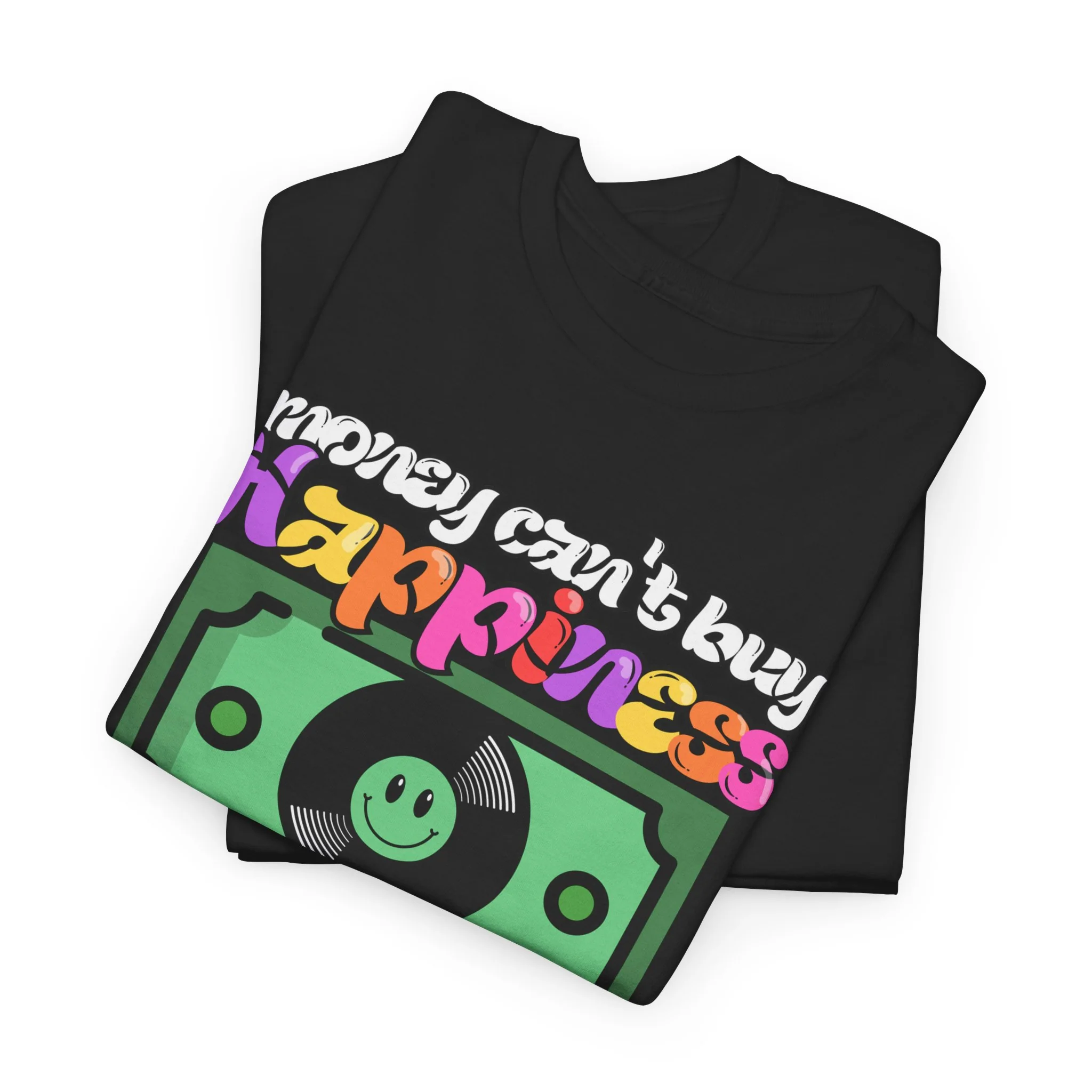 'Money can't buy happiness' Men's Vinyl T-Shirt - Image 4